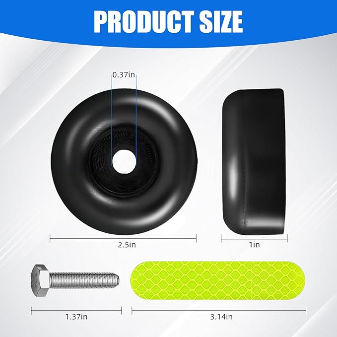 2.5" Round Rubber Trailer Bumpers Compatible with Truck Ramp Door Cargo Hatch Generators, Pressure Washers, Air Compressors, Pumps Rubber Bump Stops - 4-pack (with screw kit and reflective stickers)
