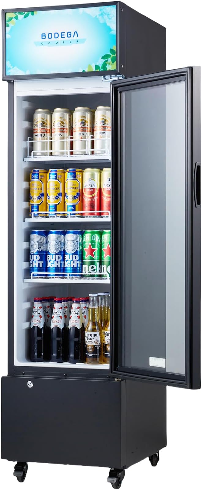 BODEGACOOLER Commercial Refrigerators, Drink Fridge with Glass Door, Tall Beverage Cooler, Single Door Display Refrigerator, for Beer, Soda, 6.34 Cu.ft Capacity