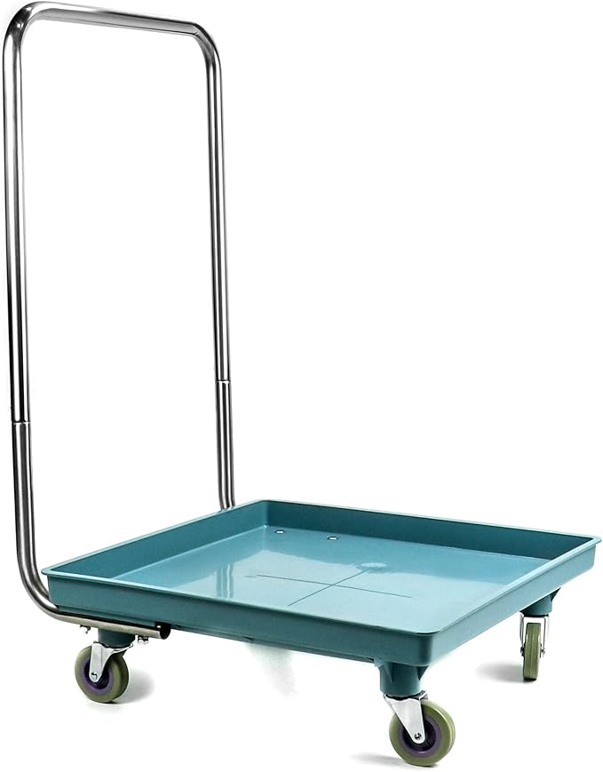 QWORK Warewashing Rack Dolly, 21.26" x 21.26" x 34.65", 200 Lbs Load Capacity, with Detachable Handle and 4 Swivel Casters, 1 Pack