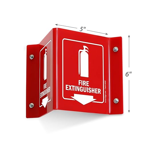 SmartSign (4-Pack) Fire Extinguisher Projecting Sign with Down Arrow - 5" x 6", Two-Sided Wall Mount Polished Acrylic Corridor V-Sign, White on Red