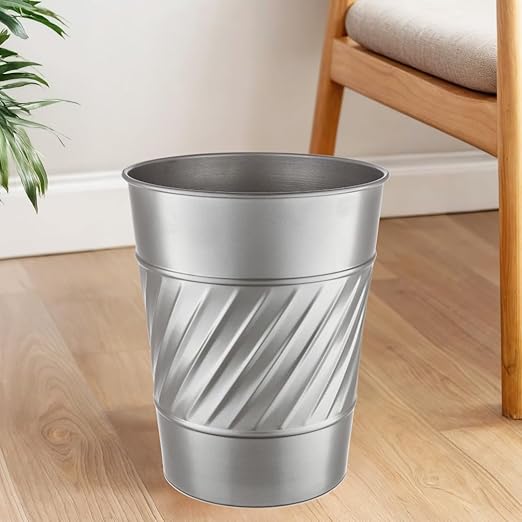 Monarch Abode Metal Bathroom Trash Can – Waste Basket for Bedroom, Office Desk, & Dorm, Handcrafted Wave Embossed, Durable Decorative Pewter Small Trash Can Bathroom Garbage Bin Wastebasket