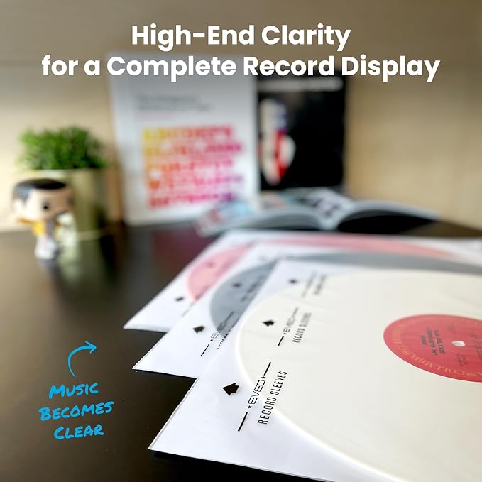 EVEO 50 Vinyl Inner Sleeves for Vinyl Records - Rice Paper Anti-Static LP For 12" Records - Record Sleeves inner Crystal-Clear Protection and Premium Quality - Archival Grade