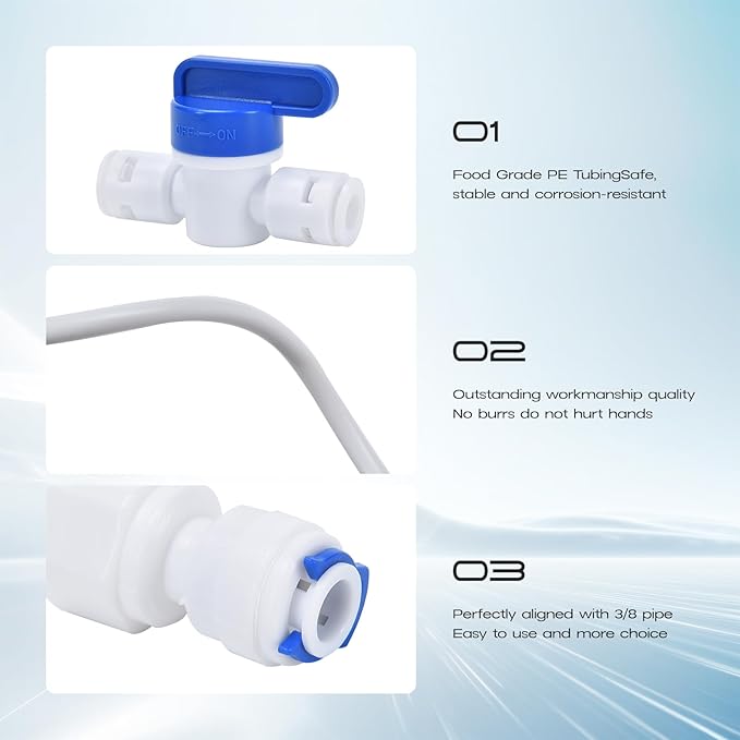 3/8 Water Line, cnaodun with 3/8" OD 32.8ft Water Tubing Reverse Osmosis Quick Connect Fittings Push To Connect Water Tube Fittings for RO Water Filter