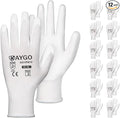 KAYGO Safety Work Gloves PU Coated-12 Pairs, KG11PB, Seamless Knit Glove with Polyurethane Coated Smooth Grip on Palm & Fingers, for Men and Women, Ideal for General Duty Work (X-Large, White)