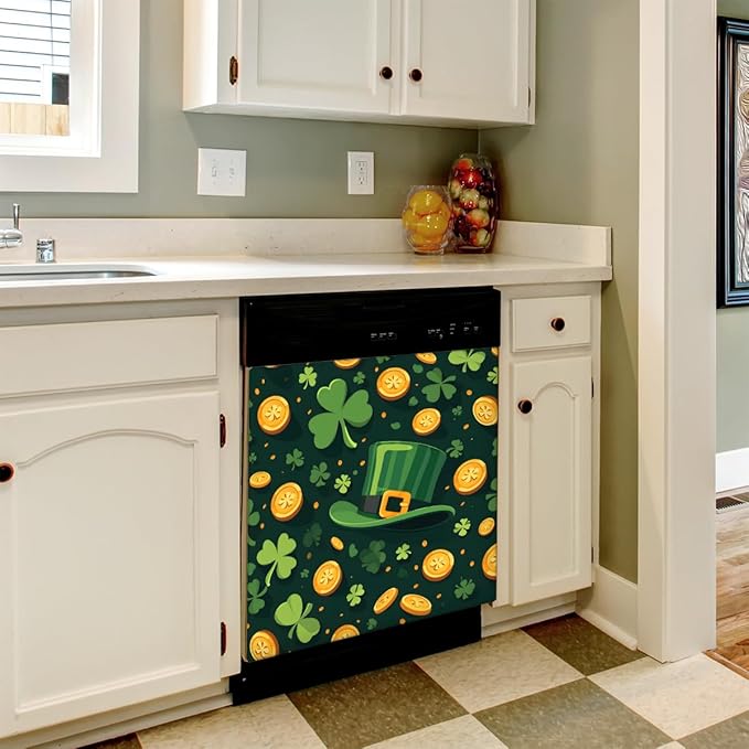St. Patrick's Day Hat Gold Coin Dishwasher Magnet Cover, Reusable Refrigerator Panel Stickers Microwave Front Door Covers Magnets for Kitchen Home Appliances Holiday Party Decorations 23 X 26 in