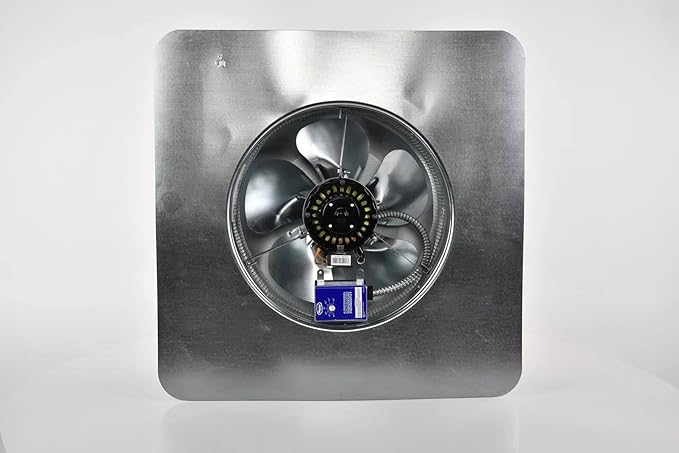 Master Flow GAF 1500 CFM Powered Roof Mount Attic Fan with Thermostat Controller for Up to 2800 Sq Ft | Durable Galvanized Steel Construction | Built-In Screen - ERV6BL