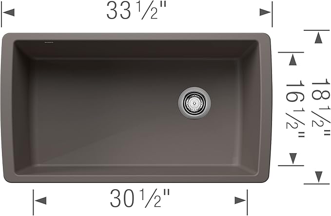 BLANCO 443108 Diamond Silgranit Super Single Undermount Kitchen Sink, 33.5" L X 18.5" W - Volcano Gray