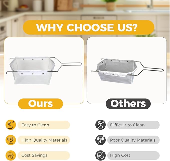 Fryer Filter Bag & Frame, Filter Bag Easy to Clean with Hot Water, Can Be Reused 1000 Times, Suitable for 70 lb Polishing Oil, Used for Household and Commercial Purposes
