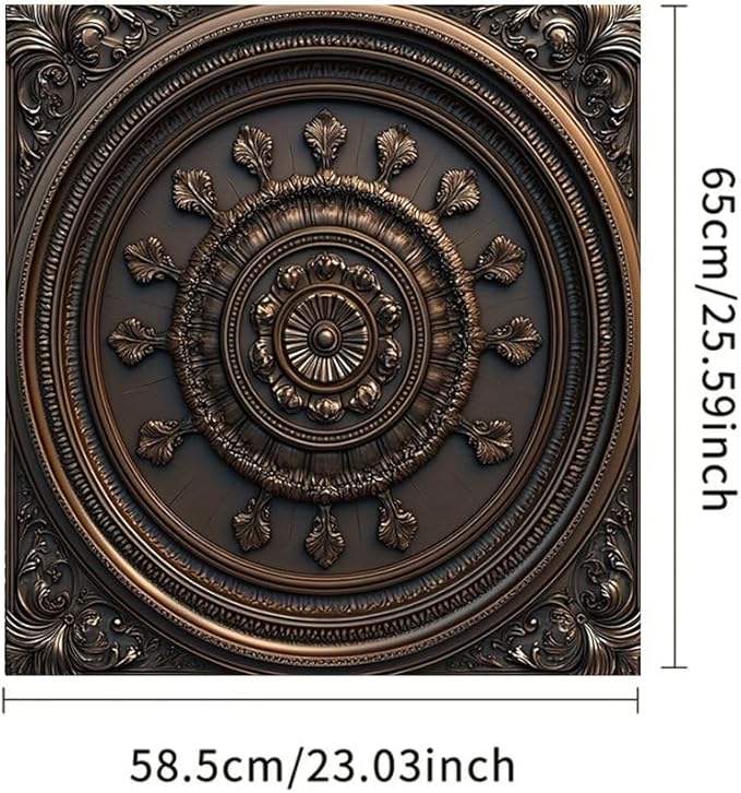 2D Flat Antique Bronze Round Embossed Dishwasher Magnetic Cover 23x26 Inch ClassicOrnamental Pattern Appliance Magnet for Kitchen Decor