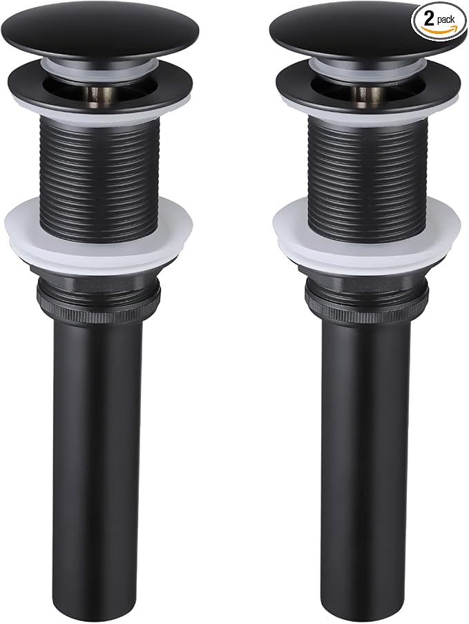 KES Black Sink Drain Without Overflow, Bathroom Sink Stopper, Pop Up Drain Vessel Sink, 2 Pack, Matte Black, All Metal Rustproof Brass and 304 Stainless Steel, for 1.6"-1.9" Sink Hole, S2008D-BK-P2