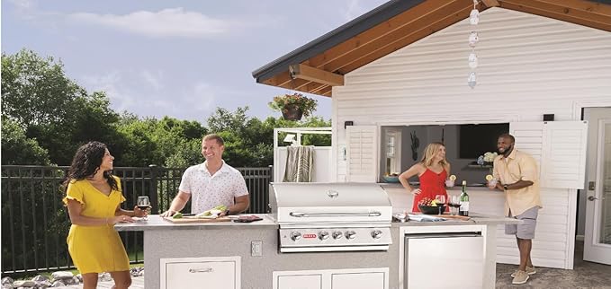 Bullet by Bull Stainless Steel Outdoor Kitchen Set - Built-In Liquid Propane Grill, Perfect for Entertaining -BBQ Kitchen Isl& Bundle - Includes 5 Burner Grill, Double Access Door & Side Burner