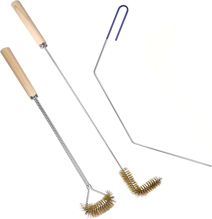 3 PCS Fryer Cleaning Tools with Deep Fryer Brass L-Shaped Brush, Deep Fryer Cleanout Rod, Long Handle Deep Basket Brush for Restaurants, Air Fryers, Deep Fat Fryers