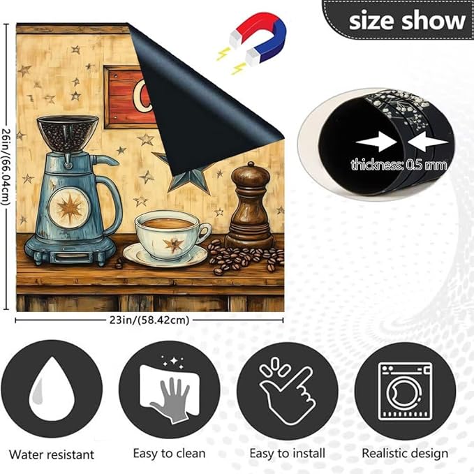 Vintage Coffee Dishwasher Magnet Cover,Retro Coffee Maker Magnetic Dishwasher Cover Vinyl Sticker,Coffee Bean Fridge Door Cover Magnets Art Skin Panel Decal,Home Decor Decal,23"X26"