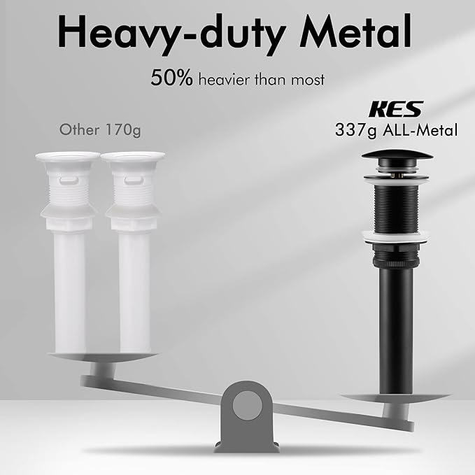 KES Black Sink Drain Without Overflow, Bathroom Sink Stopper, Pop Up Drain Vessel Sink, 2 Pack, Matte Black, All Metal Rustproof Brass and 304 Stainless Steel, for 1.6"-1.9" Sink Hole, S2008D-BK-P2