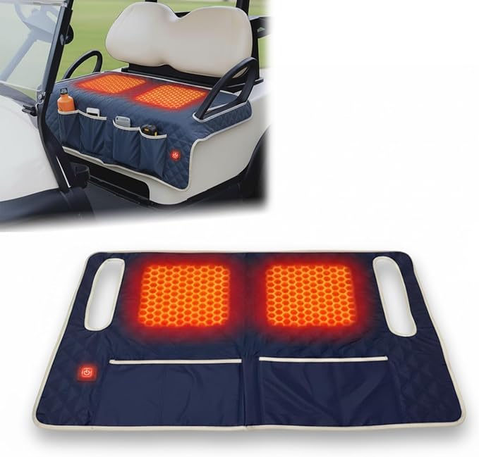 Heated Golf Cart Seat Covers, Golf Cart Heater USB, USB Interface Power Supply, Universal 2-Person Winter Seat Cover, 3-Level Heating for Yamaha EZGO Club Car, Golf Cart Seat Covers, Navy Blue