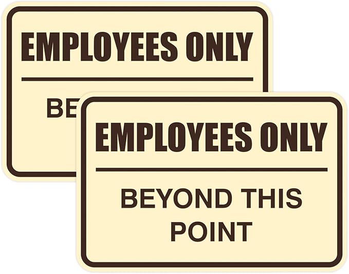 All Quality Classic Framed Employees Only Beyond This Point Wall or Door Sign | Easy to Install Business Signage - Medium (Ivory-Dark Brown) 2 Pack