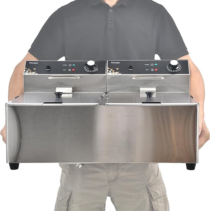 Commercial Deep Fryer with Basket, 3400w 19.7Qt Oil Tank/ 8.9Qt Basket x 2, 0.6mm Thickened Stainless Steel Countertop Electric Fryer for Home Use, Oil Fryer with Double Overheat Protection