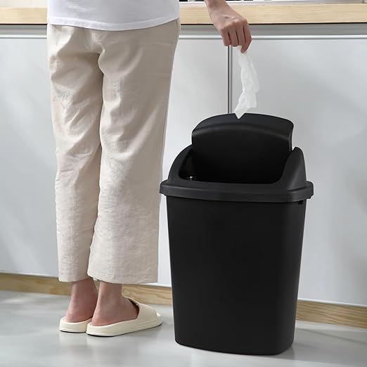 Plastic Trash Can, Rectangular Commercial Office Wastebasket, 7 Gallon (Pack of 4), Black
