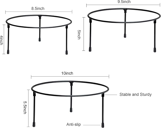HPC DECOR Set of 3 Black Metal Wire Pizza Pan Riser Stands- Round Pizza Tray Riser Rack - Tabletop Display Racks for Food Platter Tray- Metal Display Stands for Home, Restaurant and Party