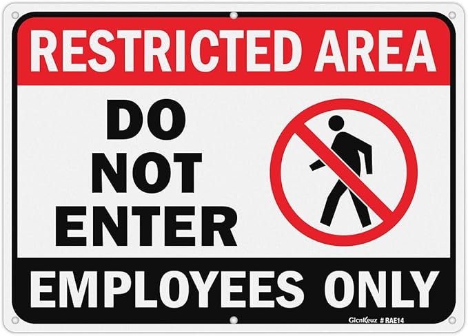 GicnKeuz Large Restricted Area Sign, 14x10 Inches Do Not Enter - Employees Only Signs, Rust Free.40 Reflective Aluminum, Fade Resistant/Waterproof, 6 Pre-drilled Holes (1 Pack)