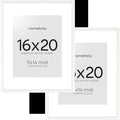 Homeforia 16x20 White Picture Frame, High End Oak 16x20 White Wood Frame with Mat 11x14 Photo, 16 x 20 Wooden Poster Frames Matted to 11 by 14, 20x16 Hanging Frames, Tempered Glass, Wall Kit, Set of 2
