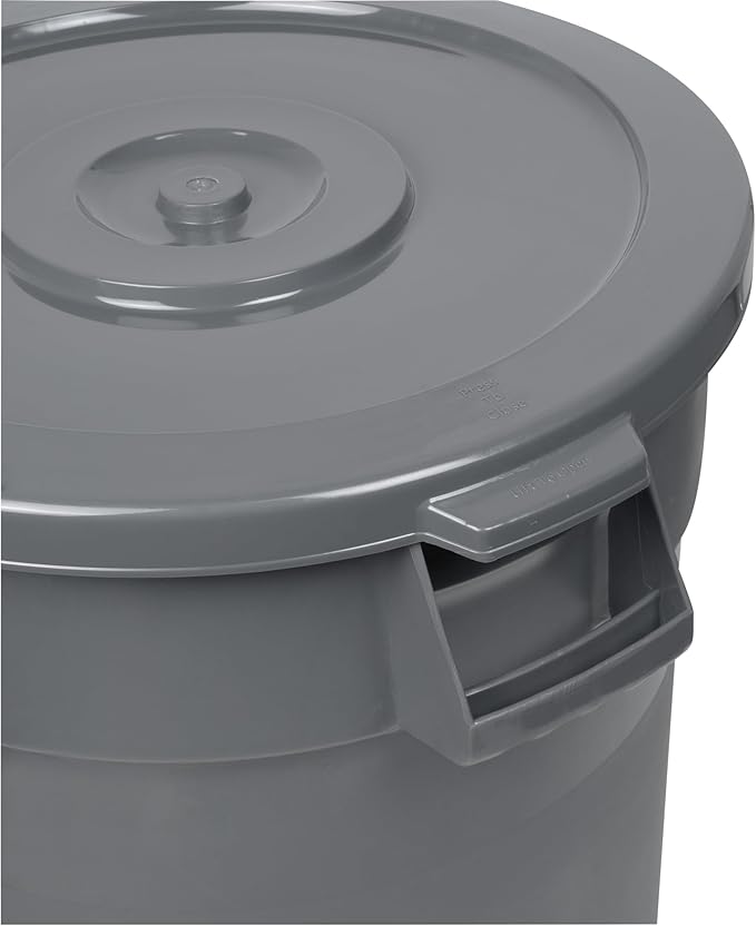 Restaurantware-LID ONLY: RW Clean Waste Container Lid, 1 Round Trash Can Cover - Waste Bin Sold Separately, For 32 Gallon Dustbin, Built-In Handle, Gray Plastic Garbage Can Cover, Heavy-Duty