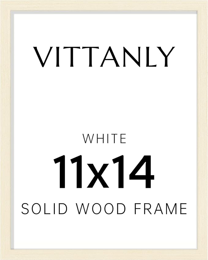 Vittanly 11x14 Picture Frame, Solid Wood Frame with Plexiglass, Includes 8x10 Mat, Wall Hanging for Photos, Home Decor, White, 1 Pack