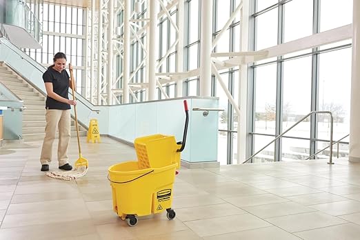 HealSmart 36-Quart Commercial Mop Bucket with Side-Press Wringer & Wheels – Multi-Functional Storage, High Efficiency Dehydration, Anti-Splash Design for Floor Cleaning in Offices, Malls, Yellow