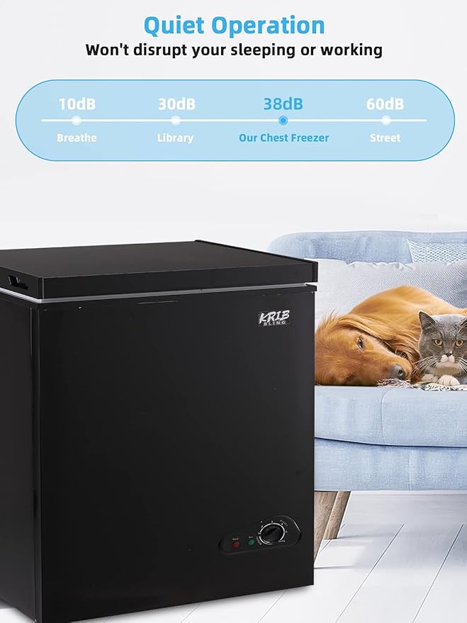 Chest Freezer 7.0 cu.ft Mini Adjustable 7 Thermostat Compact Deep Freezer Top Door Low Noise with Removable Basket Black