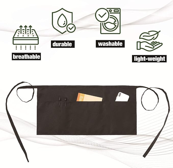 NOBONDO 12 Pack Waitress Aprons with 3 Pockets - Waist Aprons for Women Men Commercial Waiter Half Apron with Extra Long Straps Reinforced Seams for Restaurant Server Work