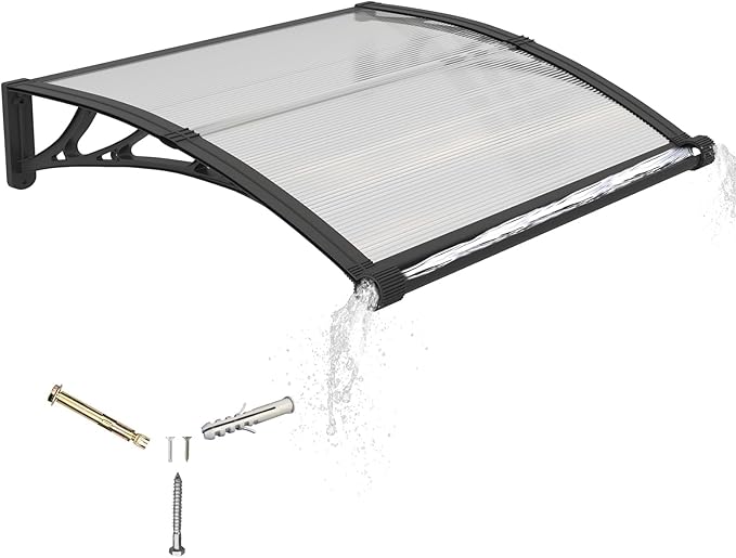 Awning for Door Entrance with Drainage Sink,32x40 Inch Awnings for Doors,Window Canopy Exterior with Plastic Steel Bracket,Polycarbonate Cover,UV,Rain,Snow Protection for House,Porch,Patio,Deck