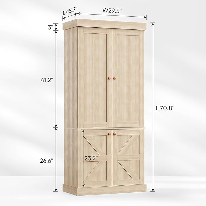 70.8" Tall Bookshelf with Doors, Farmhouse Modular Bookcase with 4-Tier Adjustable Shelves, Large Storage Cabinet for Home Office, Living Room, Brown, Set of 2
