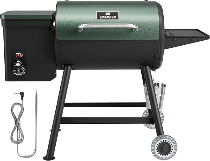 Electric Pellet Smoker Grill Combo 8 In 1 Wood Grill Smoker 456 Sq.In Cooking Area with Meat Probe & Side Table with Hooks PID Controller, Auto Temperature Control 500°F Max