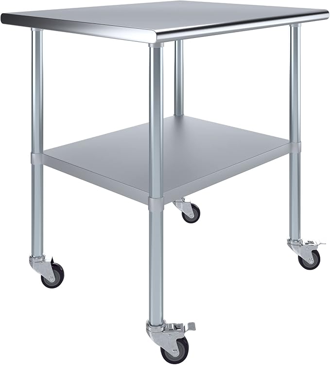 AmGood 36" Long x 30" Deep Stainless Steel Table with Casters