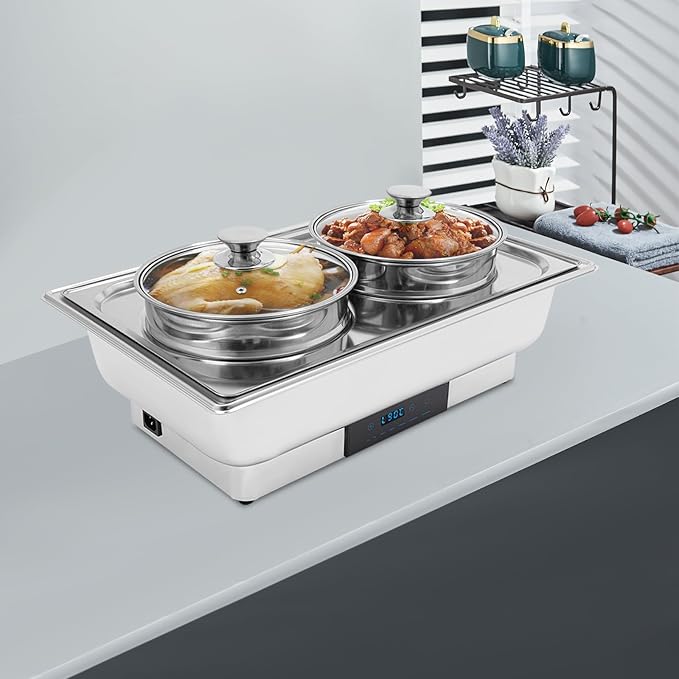 2-Pot Commercial Countertop Food Warmer, Commercial Grade Stainless Bain Marie Steel BuffetElectric Steam Table for Buffet Restaurant 2 x 4L