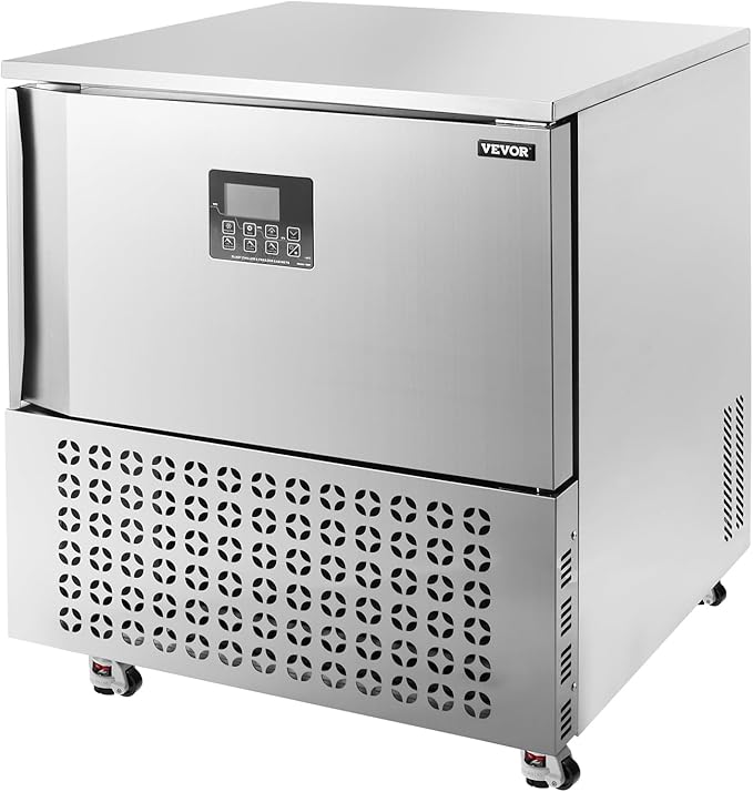 VEVOR 114 L Blast Chiller, 5 Trays Commercial Flash Freezers, <-31~68°F> 4 Modes Chest Shock Frozen, 304 Stainless Steel Flash Freezer, 360° Defrost Blast Chiller with Caster for Seafood, Ice Cream