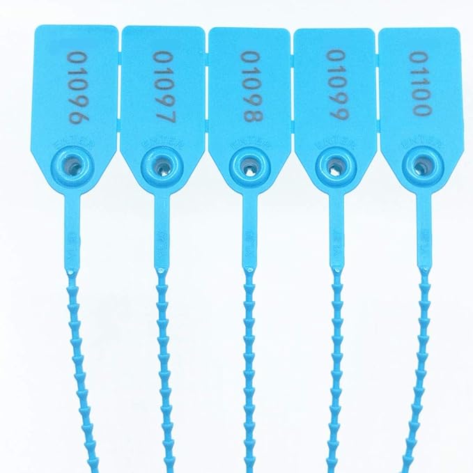 250mm Pull-Tite Plastic Security Seals Shipping Tags Disposable Signage Numbered(Package of 100) (Blue)