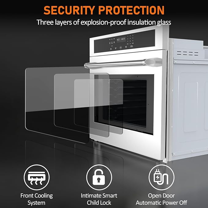 30 in Built-in Electric Wall Oven,4.8 Cu.Ft Stainless Steel with Self-Cleaning,Touch Glass Control & Child Safety Lock,3800W Convection System,Blue Enamel Interior