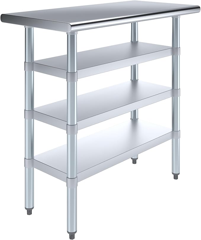 18 in. x 36 in. Stainless Steel Work Table with Three Bottom Shelves | NSF Kitchen Prep Table | Utitly Metal Table
