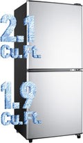 4.0 Cu.Ft Fridge with Bottom Freezer, Double Door Refrigerator with Drawer, 7 Level Temperatures, Adjustable Shelves for Bedroom, Dorm, Office, Apartment, Silver