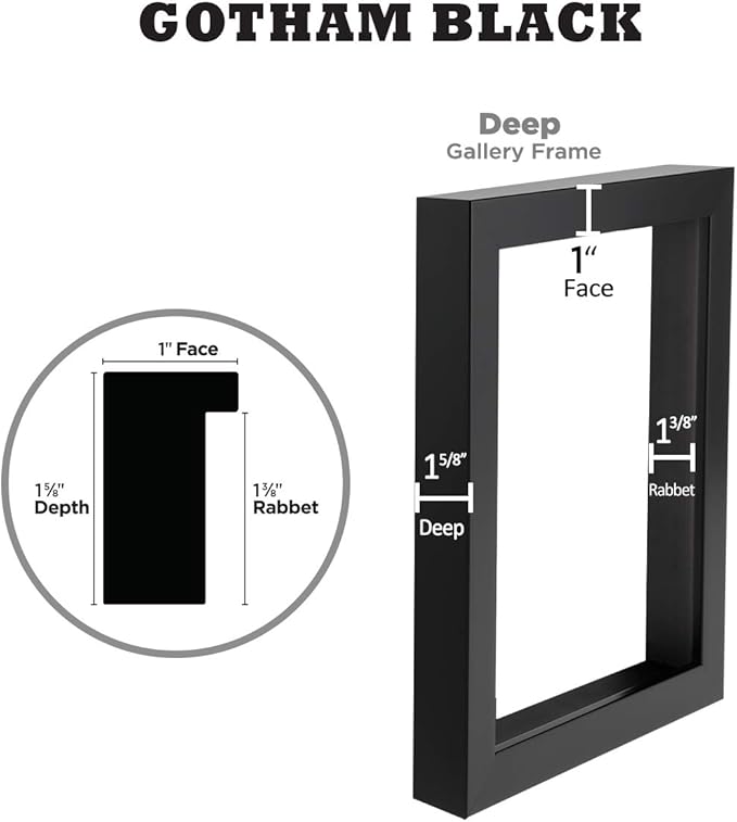 Creative Mark Gotham Gallery Canvas Frame - Black 20x24-3 Pack Open Back Frame for Heavy Duty Canvas Paintings Without Glass or Backing - 1-5/8" Depth, 1-3/8" Rabbet - Pre-Assembled, Made in USA