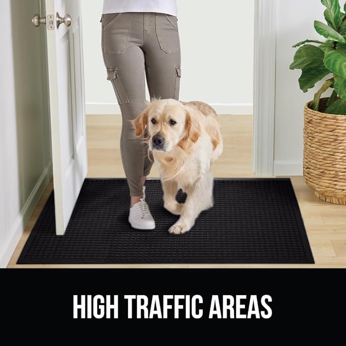 GORILLA GRIP Front Door Mat, 35x23 Black, Indoor Outdoor Ultra Absorbent HydroAbsorb Doormat, Absorbs Up to 1.7 Cups of Water, Stain and Fade Resistant, Rubber Backing Doormats, Captures Dirt, 2 Pack