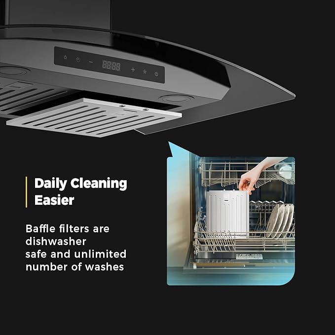 Empava Wall Mount Range Hood 30 Inch, Ducted/Ductless Kitchen Exhaust Stove Vent with Modern Style, 400CFM, 3-Speed, Touch Control, Timer, LED Lights, Stainless Steel (Charcoal-Filter Sold Separately)