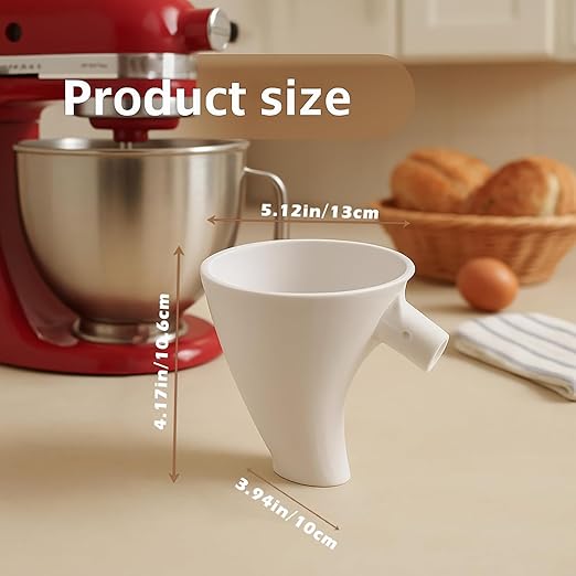 Upgraded Flour Funnel for Kitchen Aid Mixer,Flour Funnel- Stand Mixer Attachment,Secure-Fit No-Spill Funnel with Deep Pour Design, Improved Stability & Easy-Clean Attachment -Large Size (White)