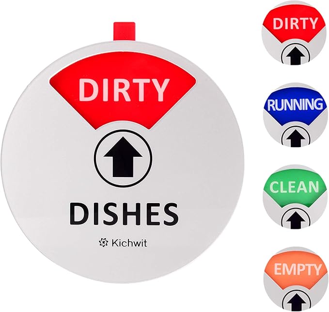 Kichwit Dishwasher Magnet Clean Dirty Sign Indicator with Running and Empty Options, Works on All Dishwashers, Non-Scratch Strong Magnetic Backing, Residue Free Adhesive Included, 4 Inch, Silver