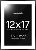 Homeforia 12x17 Picture Frame Black, High End Metal 12x17 Poster Frames with Mat 10x15 for Photo, 12 x 17 Black Frame Matted to 10 x 15 inch Print, 17x12 Thin Frame, Tempered Glass, Wall Kit, Set of 1