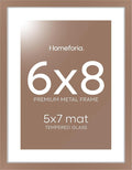 Homeforia 6x8 Picture Frame Mocha, High End Metal 6 x 8 Mocha Frames with Mat 5 x 7 for Art, 8x6 Desk Frame Matted to 5x7 inch Photo, 6 by 8 Wall or Tabletop Frames, Tempered Glass, Wall Kit, Set of 1