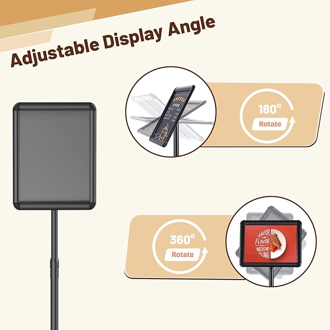 Pedestal Floor Stand Sign Holder for 11*17 inches Poster or chalk board, Snap open frame,360° Rotation,Outdoor Indoor Standing Display Sign Holders for commerical, directional use, Black