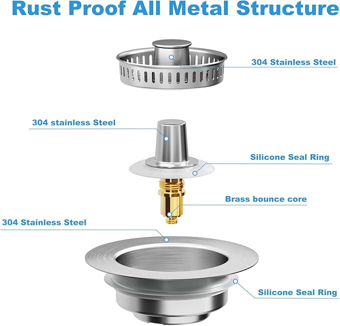 3-in-1 Kitchen Sink Drain Strainer & Stopper with Basket, Stainless Steel Drain Plug Cover Catcher for Food Waste - Sink Accessories for Home or Kitchen Sink Shroom Fit US Standard 3-1/2'' Drain Hole
