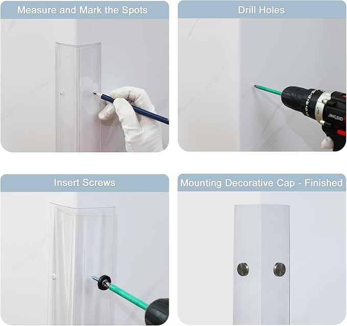 Pre-Drilled Wall Corner Protectors, 2pcs x 47.2''L x 1.97''W Clear Screw Fixing Anti-Impact L-Shape Protective Edge Shields & Guards for Door Frame, Sharp Wall